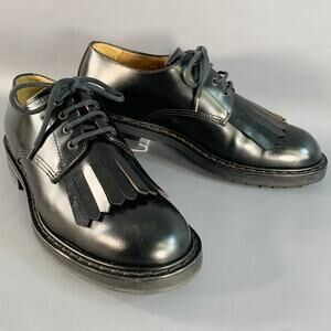 ALEXANDER MCQUEEN Size 10 Black Leather Fringed Tread Sole Lace-Up Shoes